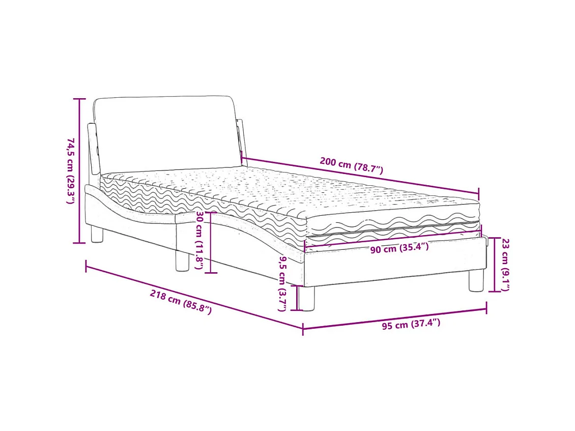 Letto con materasso grigio scuro 90x200 cm tessuto