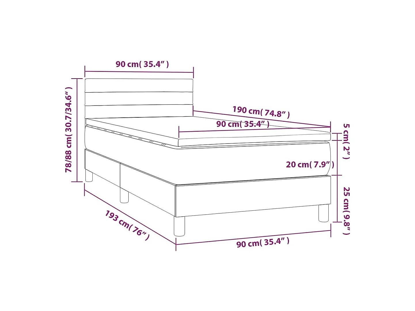 Rete a doghe e materasso Tessuto grigio chiaro 90x190 cm
