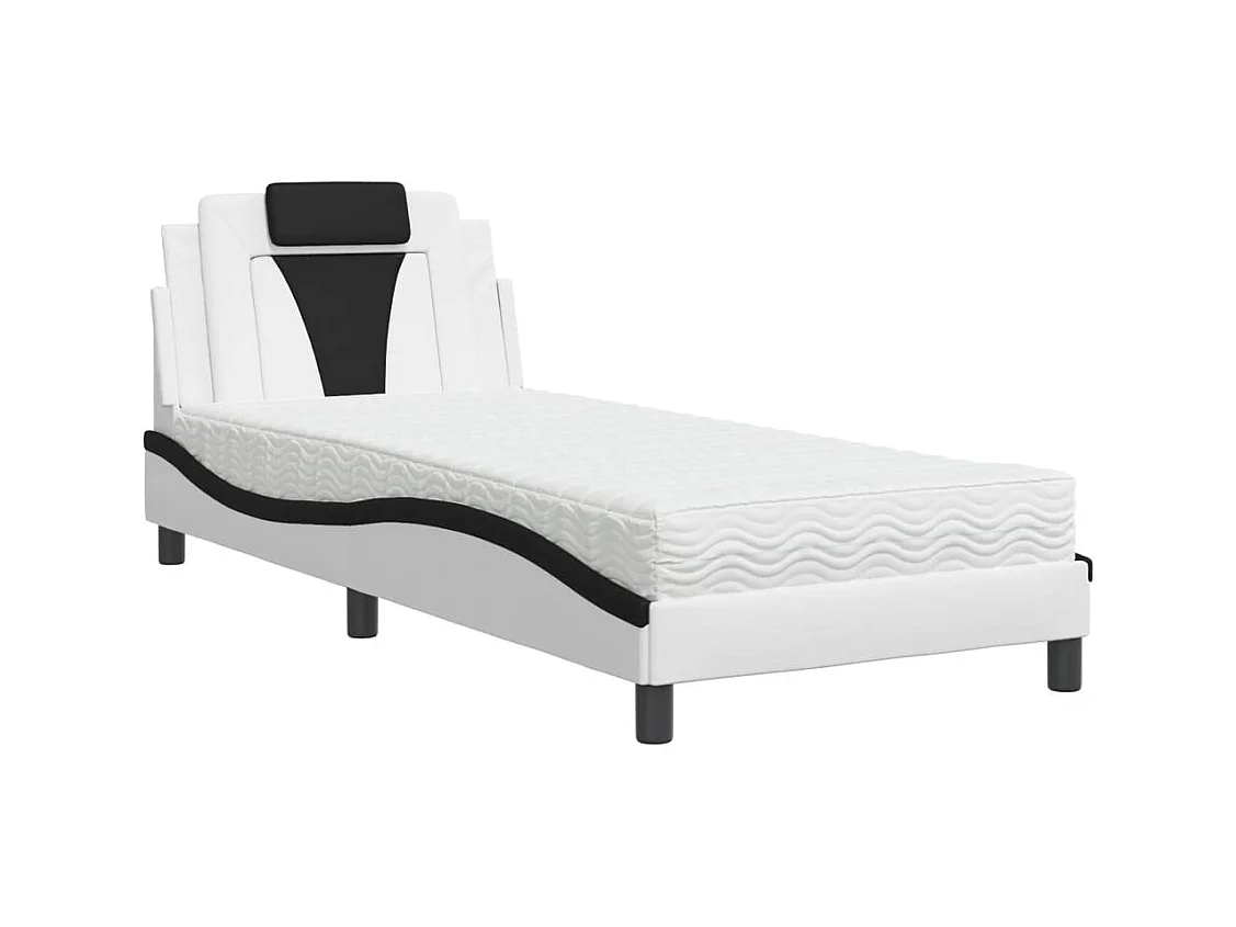 Letto con materasso bianco e nero 90x190 cm in similpelle