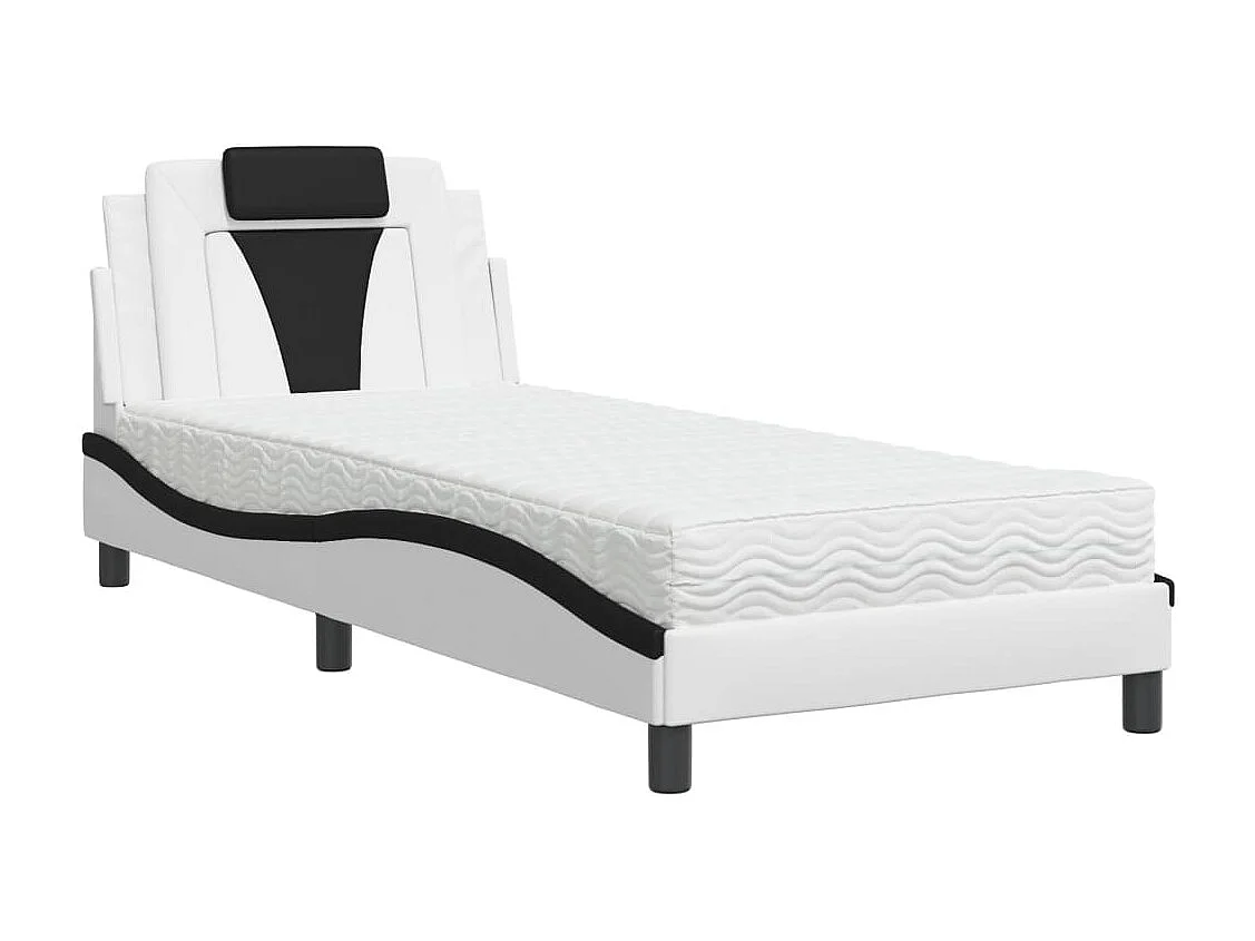 Lit avec matelas blanc et noir 90x190 cm similicuir