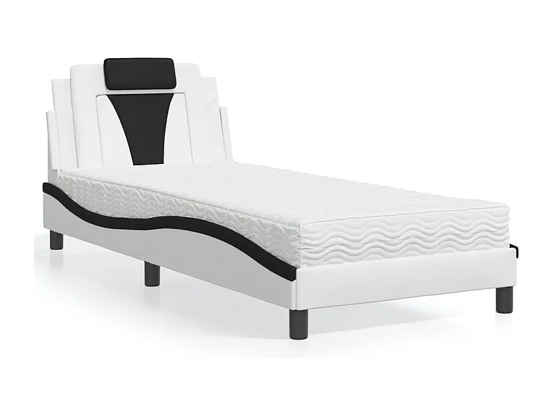 Lit avec matelas blanc et noir 90x190 cm similicuir