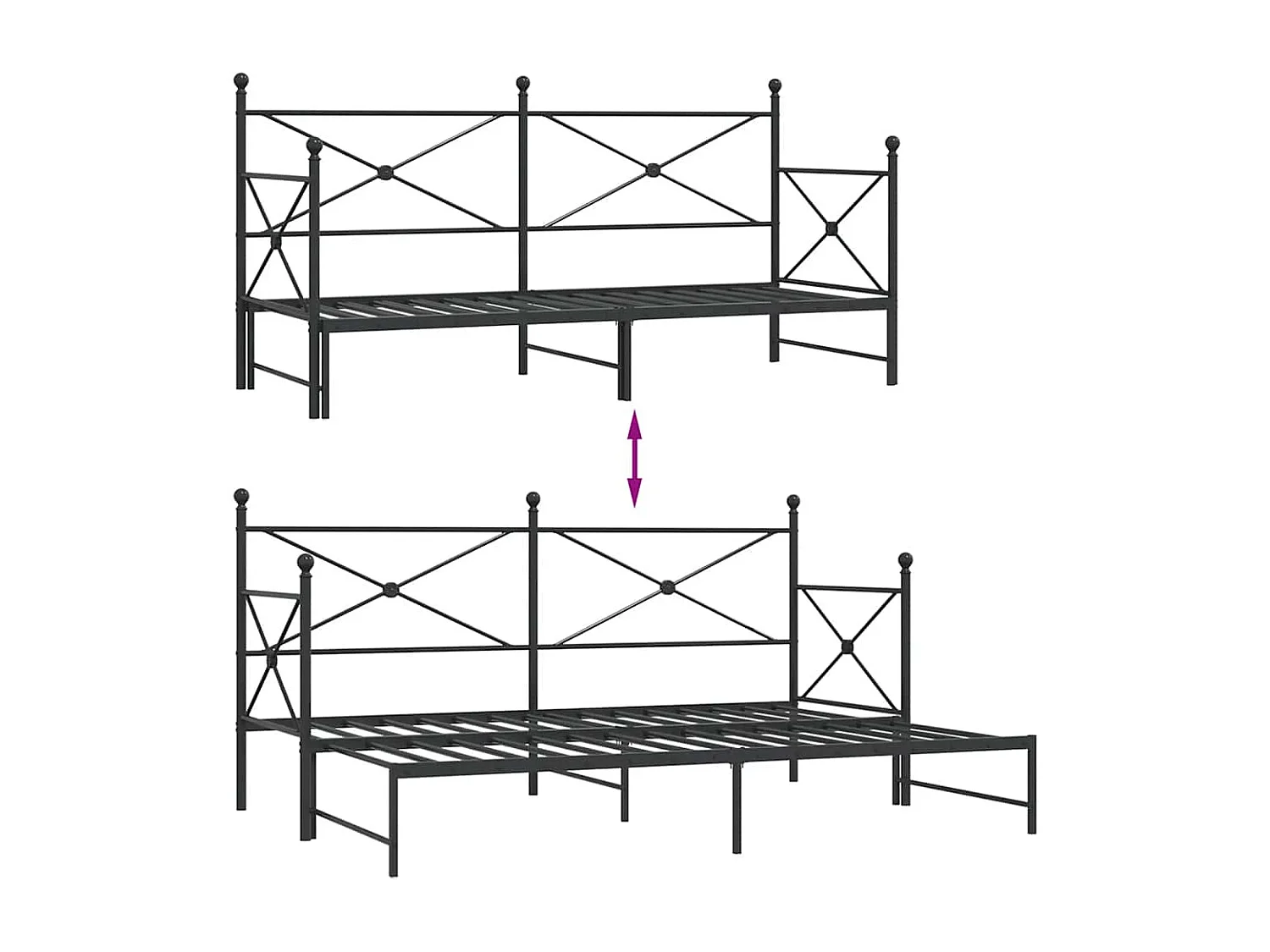 Dagbed en uitschuifbed zonder matras zwart 90x190 cm staal