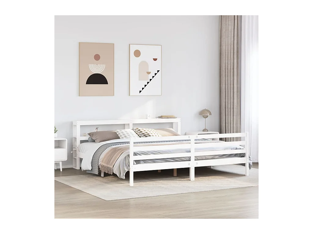 Bedframe zonder matras wit 200x200 cm massief grenenhout