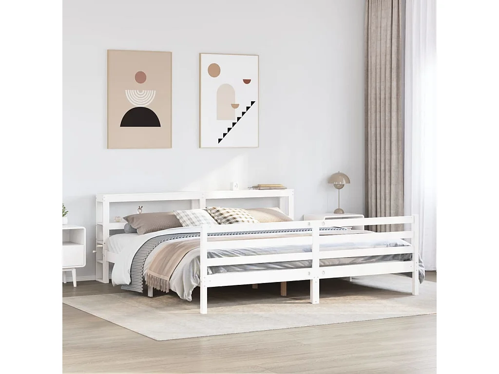Struttura letto senza materasso bianco 200x200 cm in legno massello di pino