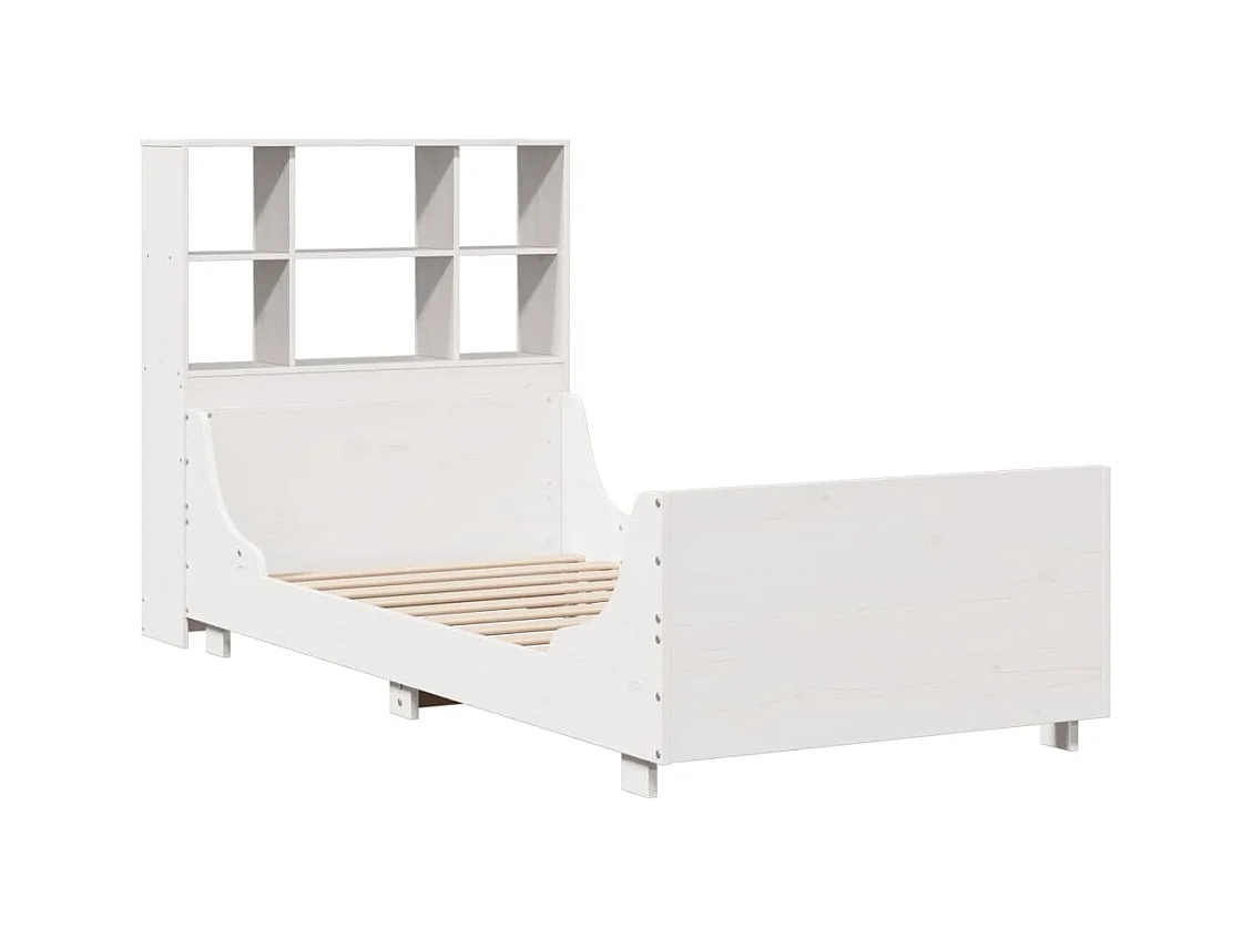 Lit bibliothèque sans matelas blanc 90x200 cm bois massif