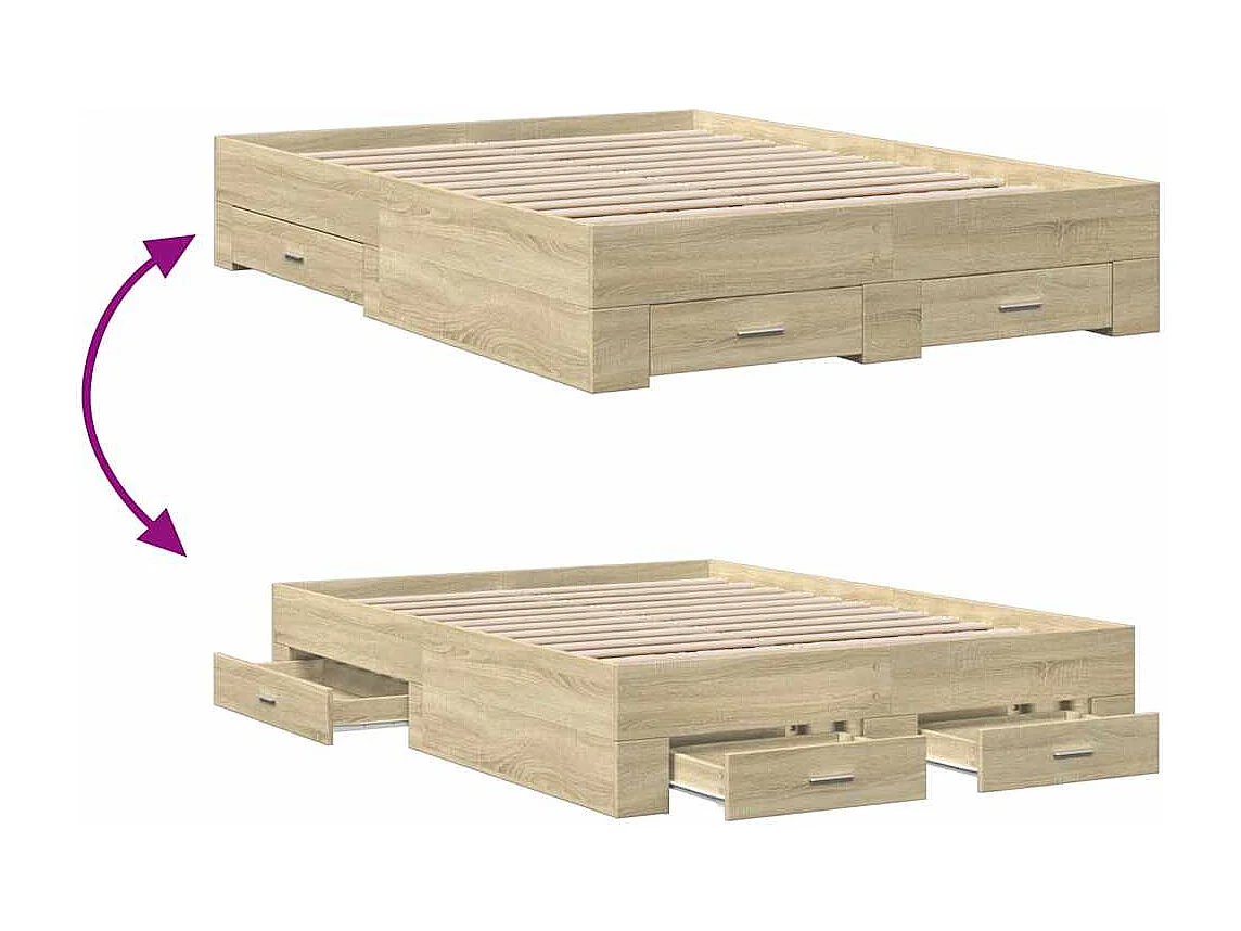 Estructura de cama con cajones sin colchón roble sonoma 135x190 cm