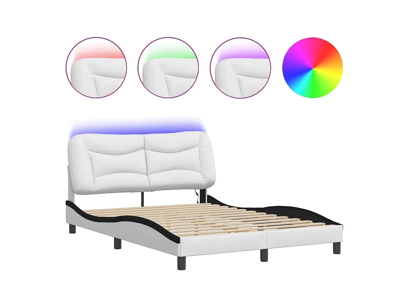 Estructura de cama con LED sin colchón blanco y negro 140x200 cm