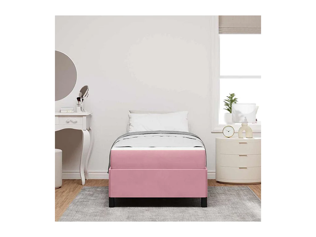 Struttura letto con materasso Rosa e bianco 90 x 190 cm Velluto