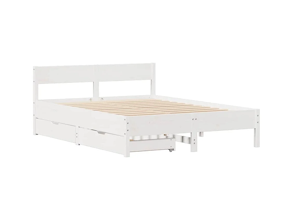 Struttura letto senza materasso bianco 135x190 cm in legno massello di pino