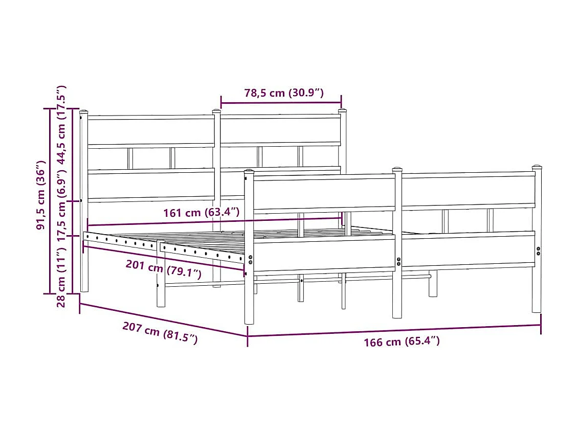 Metalen bedframe zonder matras bruin eiken 160x200 cm