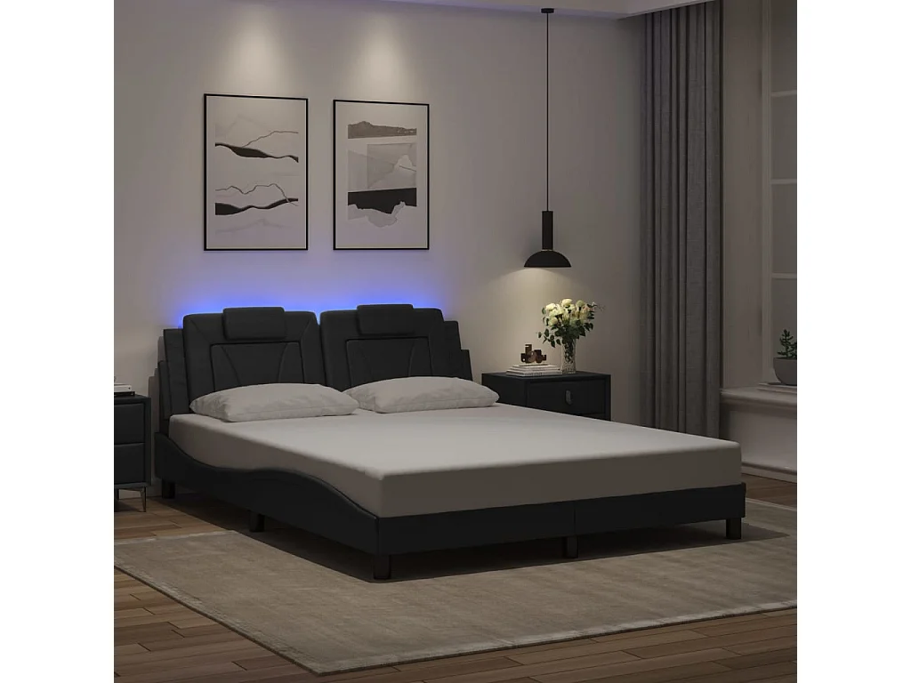 Cadre de lit avec LED sans matelas noir 160x200 cm