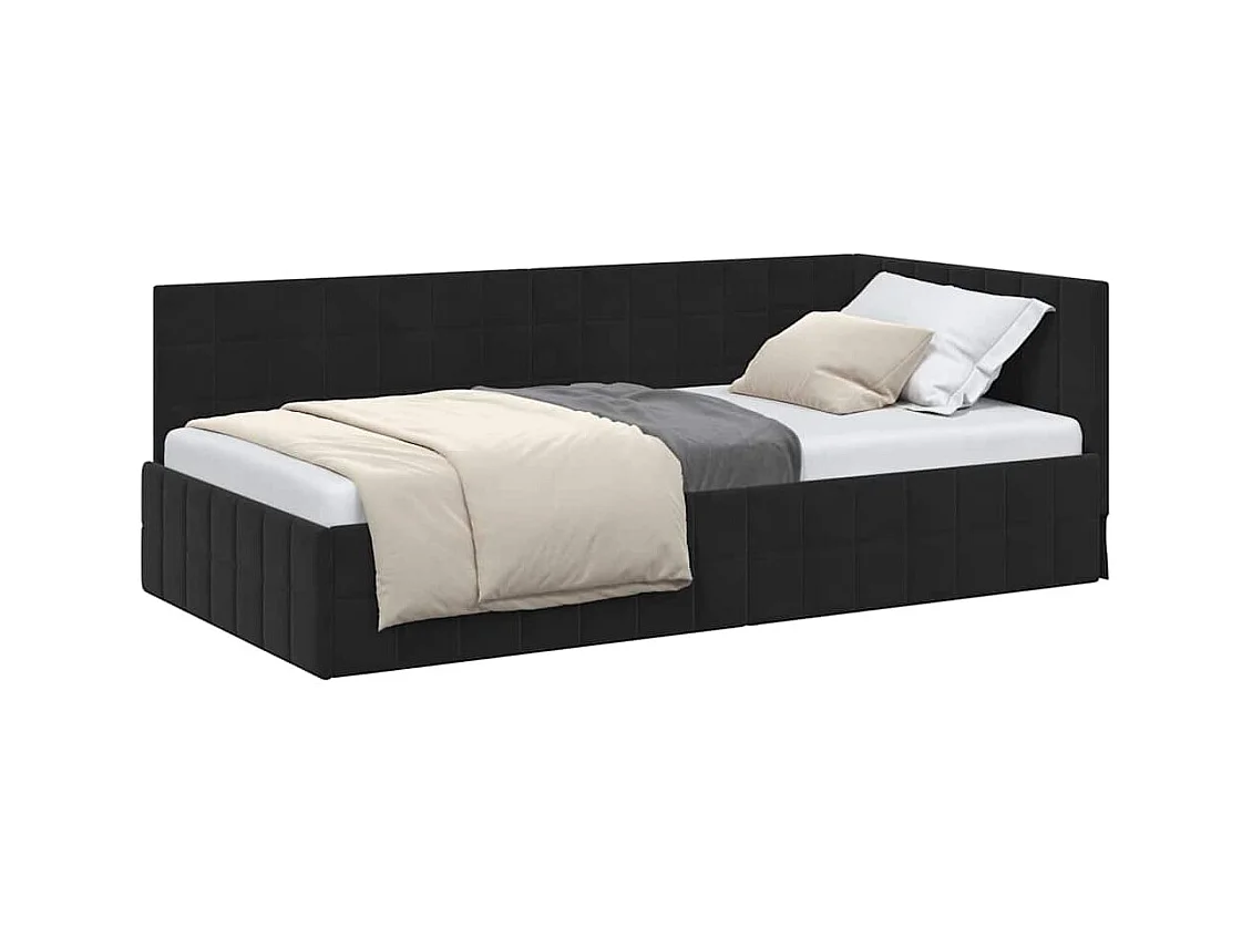 Struttura letto angolare con testiera Nero 90 x 190 cm Velluto