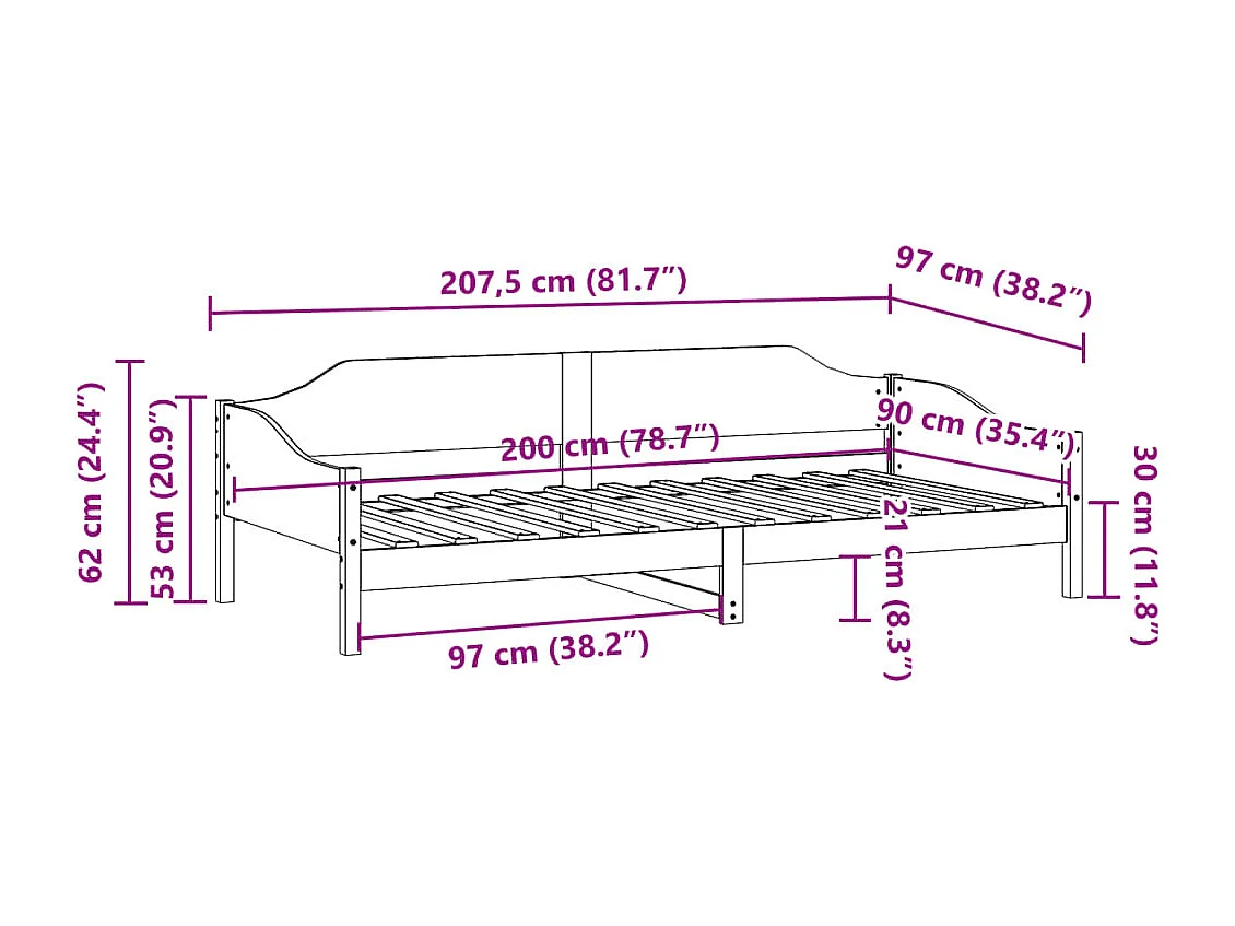 Struttura letto senza materasso cera marrone 90x200 cm legno massello di pino