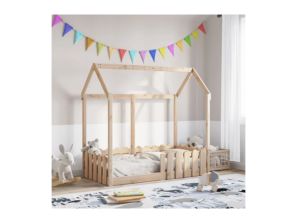 Struttura letto per bambini a forma di casa senza materasso in pino massiccio