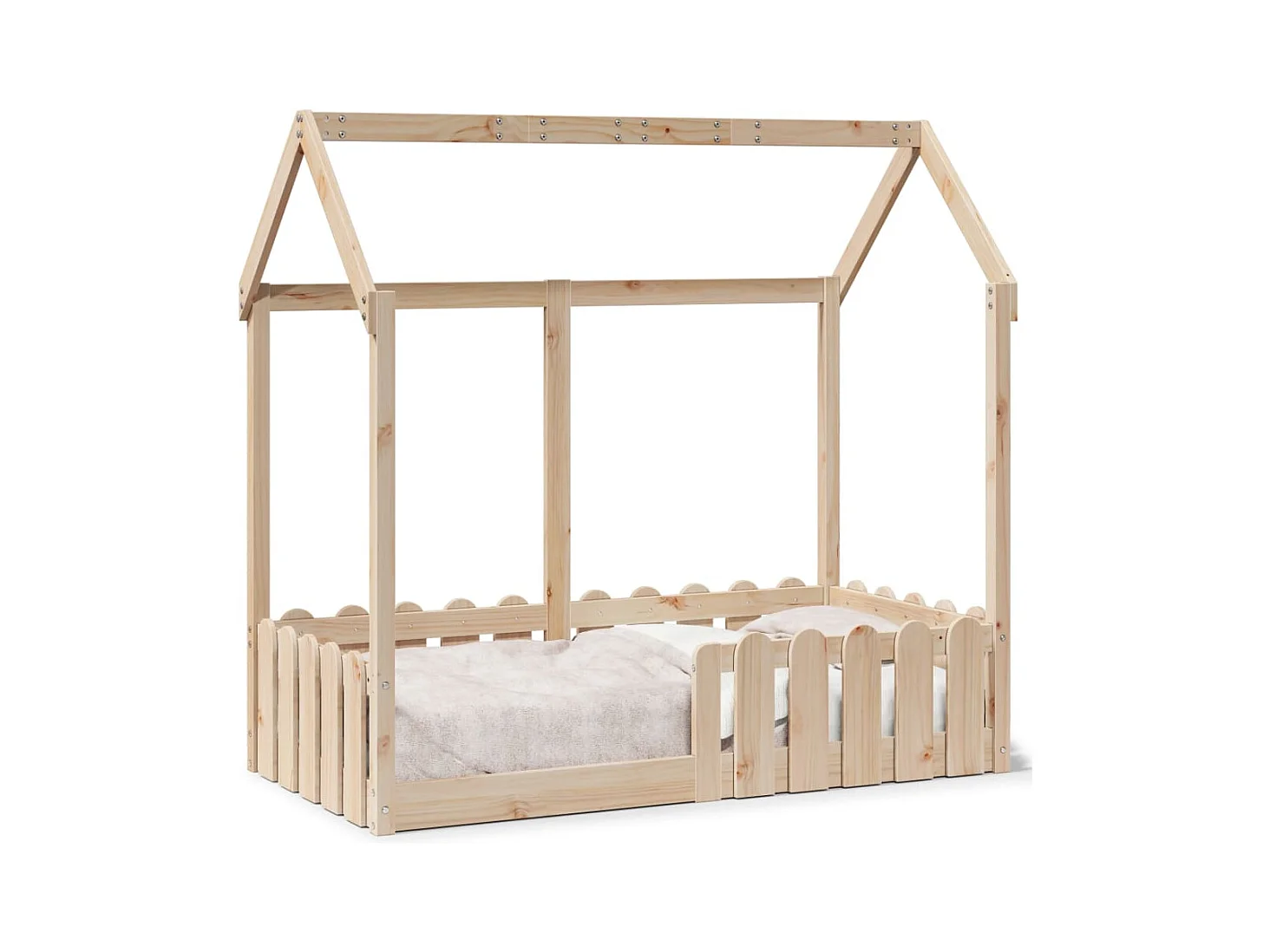 Struttura letto per bambini a forma di casa senza materasso in pino massiccio