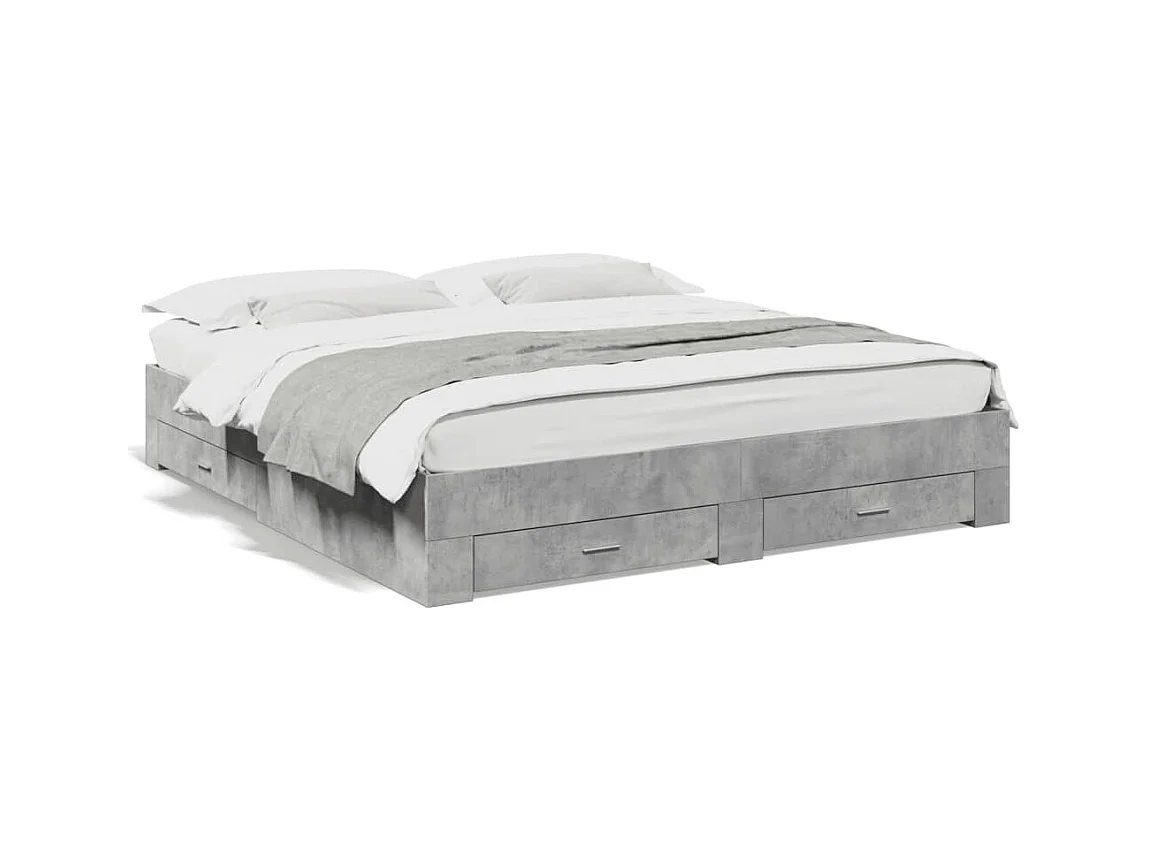 Bedframe met lades zonder matras betongrijs 200x200 cm