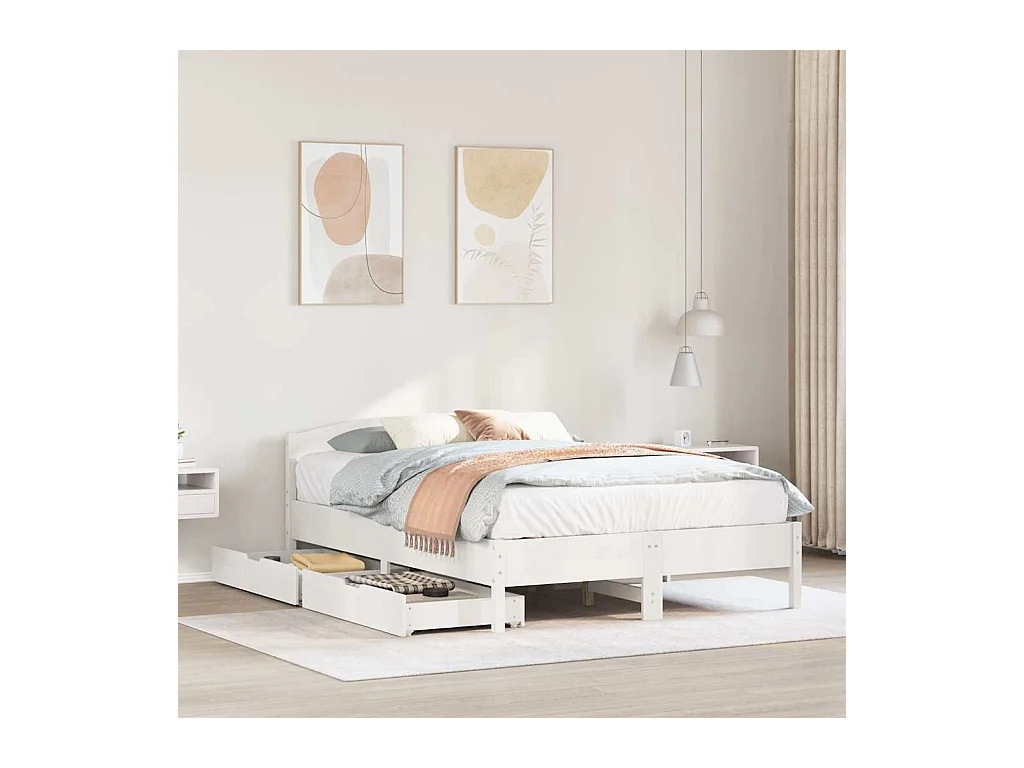 Estructura de cama sin colchón blanco 120x190 cm madera maciza de pino