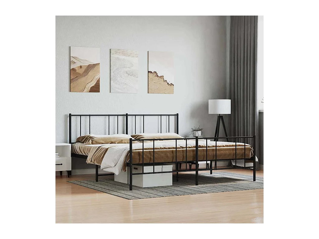 Cadre de lit métal sans matelas avec pied de lit noir 180x200cm