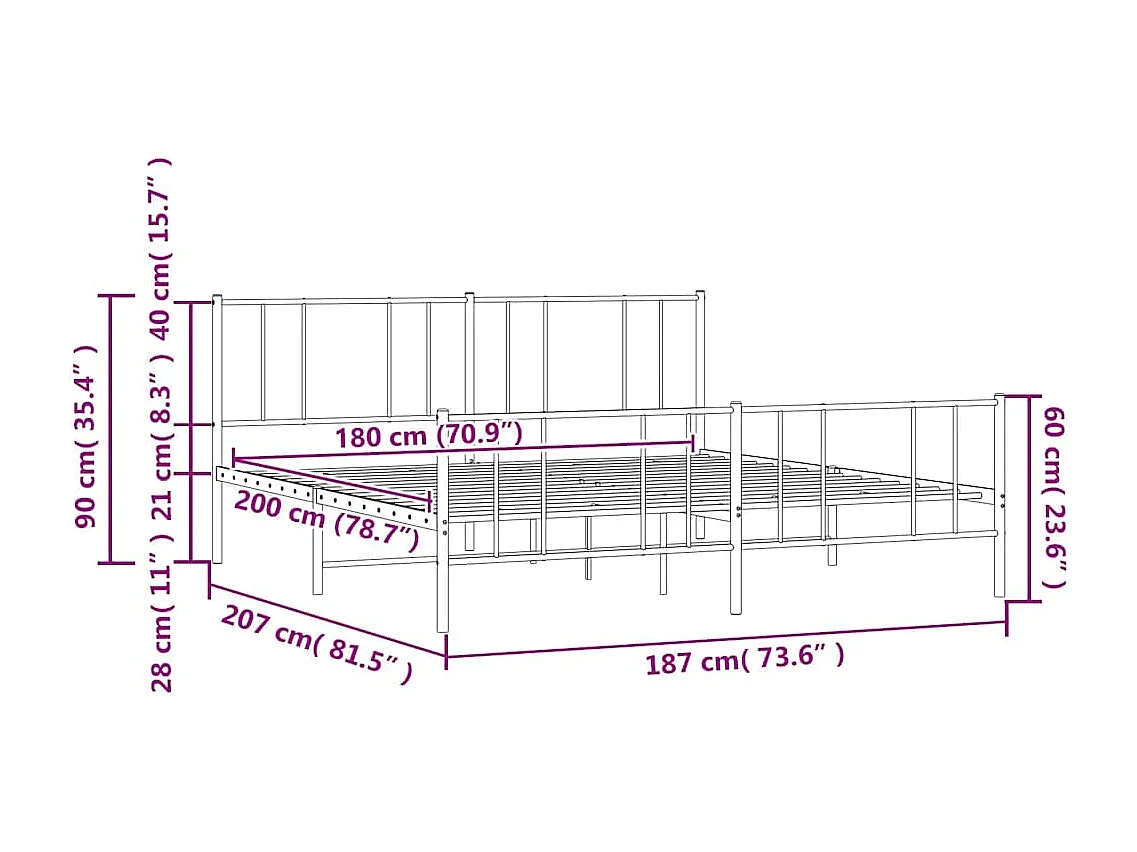 Estructura de cama de metal sin colchón con pie de cama negro 180x200cm