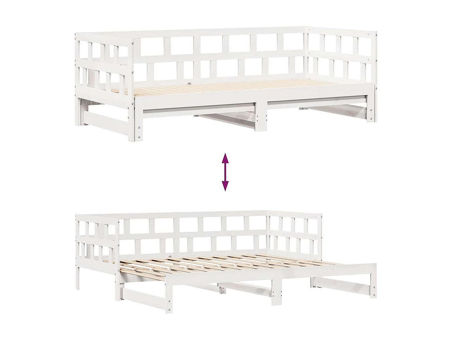 Tagesbett mit Ausziehbett und Schubladen ohne Matratze weiß 90x200cm