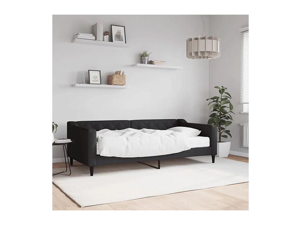 Lit de jour avec matelas noir 90x190 cm tissu