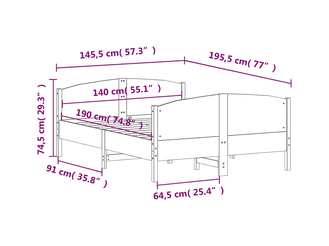 Bedframe zonder matras bruin gewaxt 140x190cm massief grenenhout