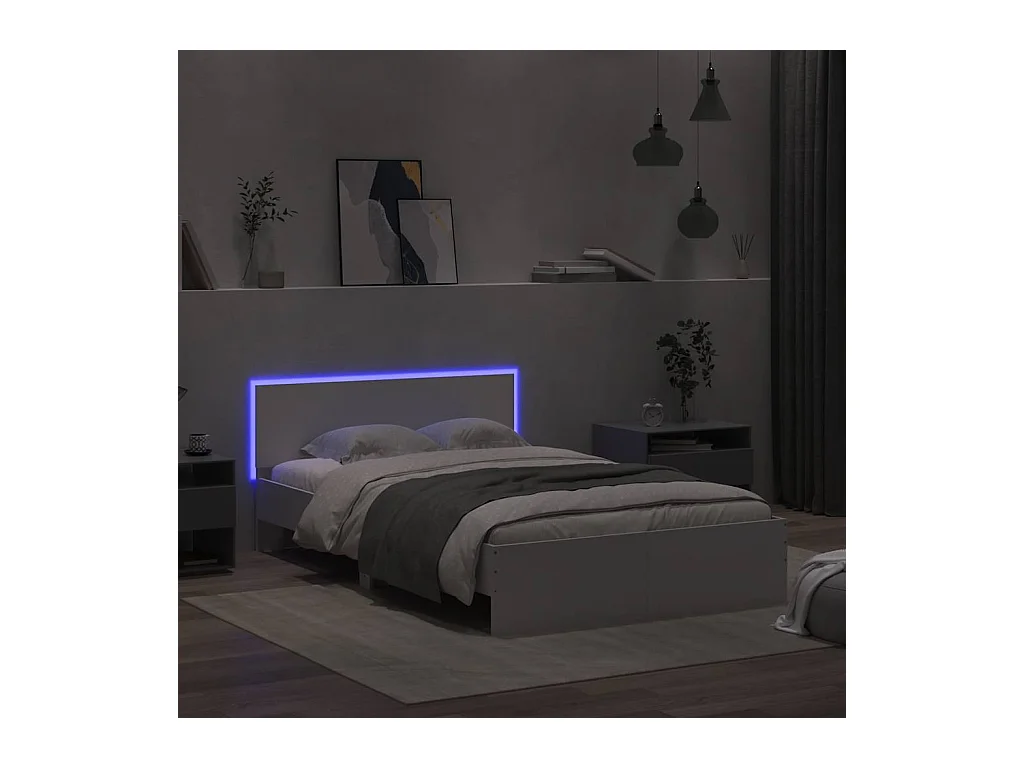 Struttura letto con testiera e LED bianco 120x190 cm