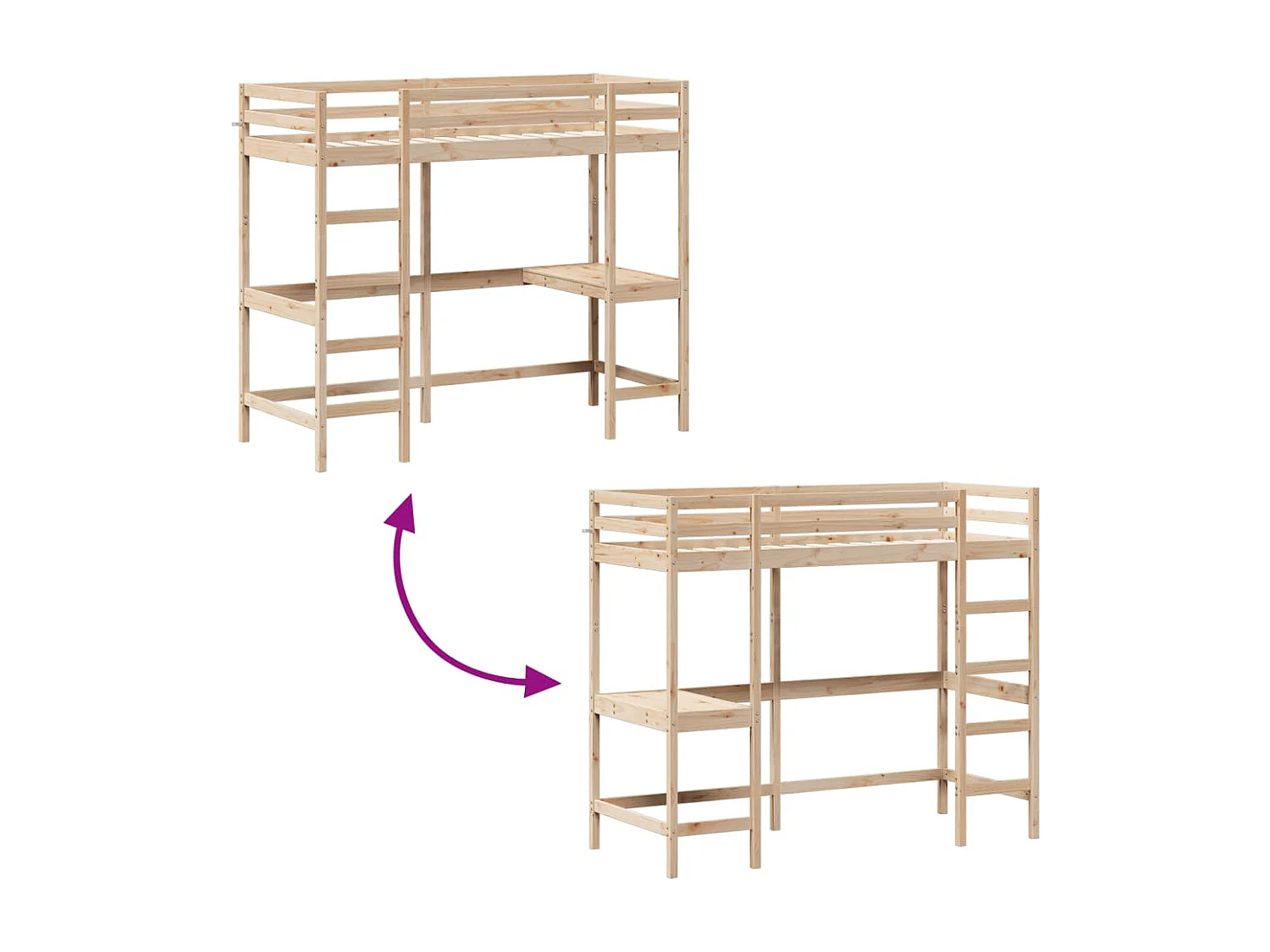 Letto a castello senza materasso 75x190 cm in legno massello di pino