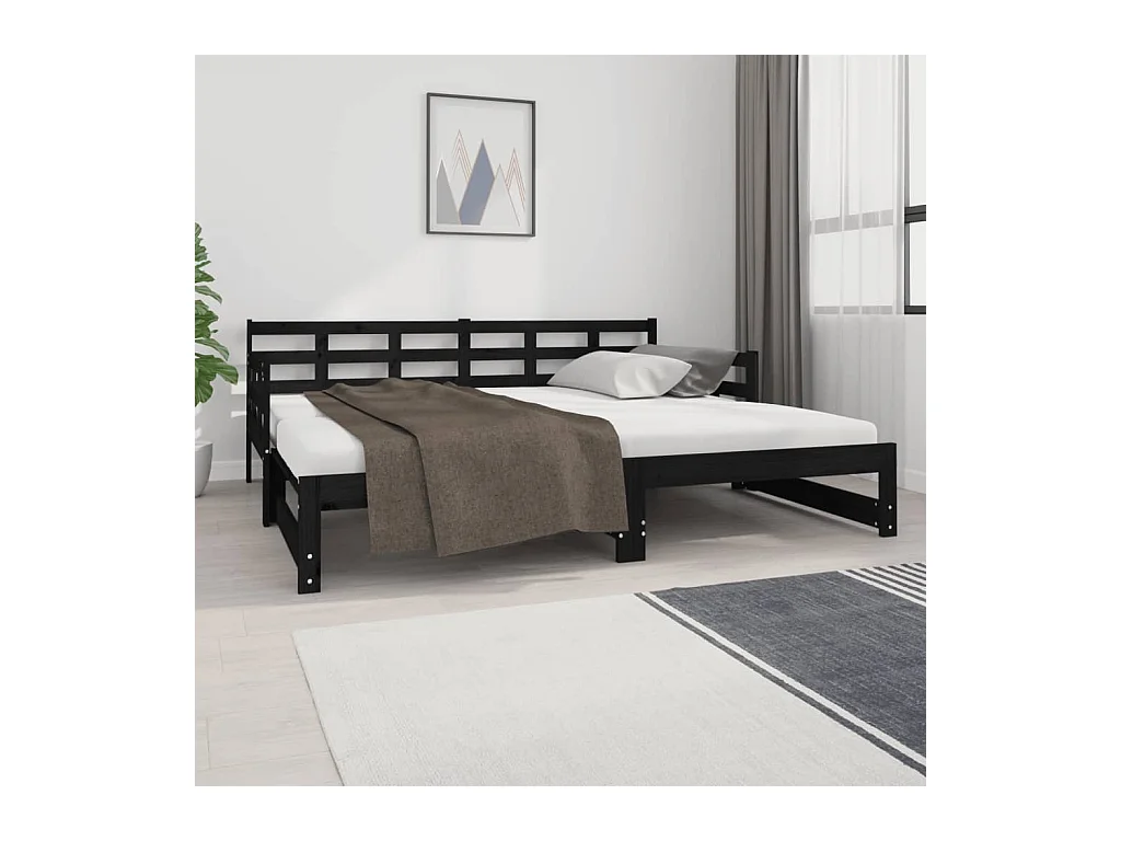 Cama corredera sin colchón negra 2x(90x190) cm