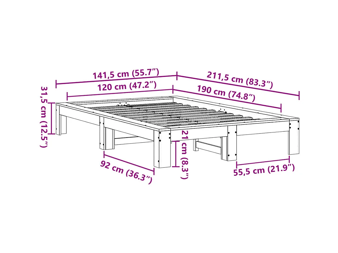 Bedframe zonder matras wit 120x190 cm massief grenenhout