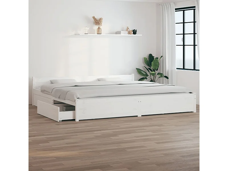 Cadre de lit sans matelas avec tiroirs blanc