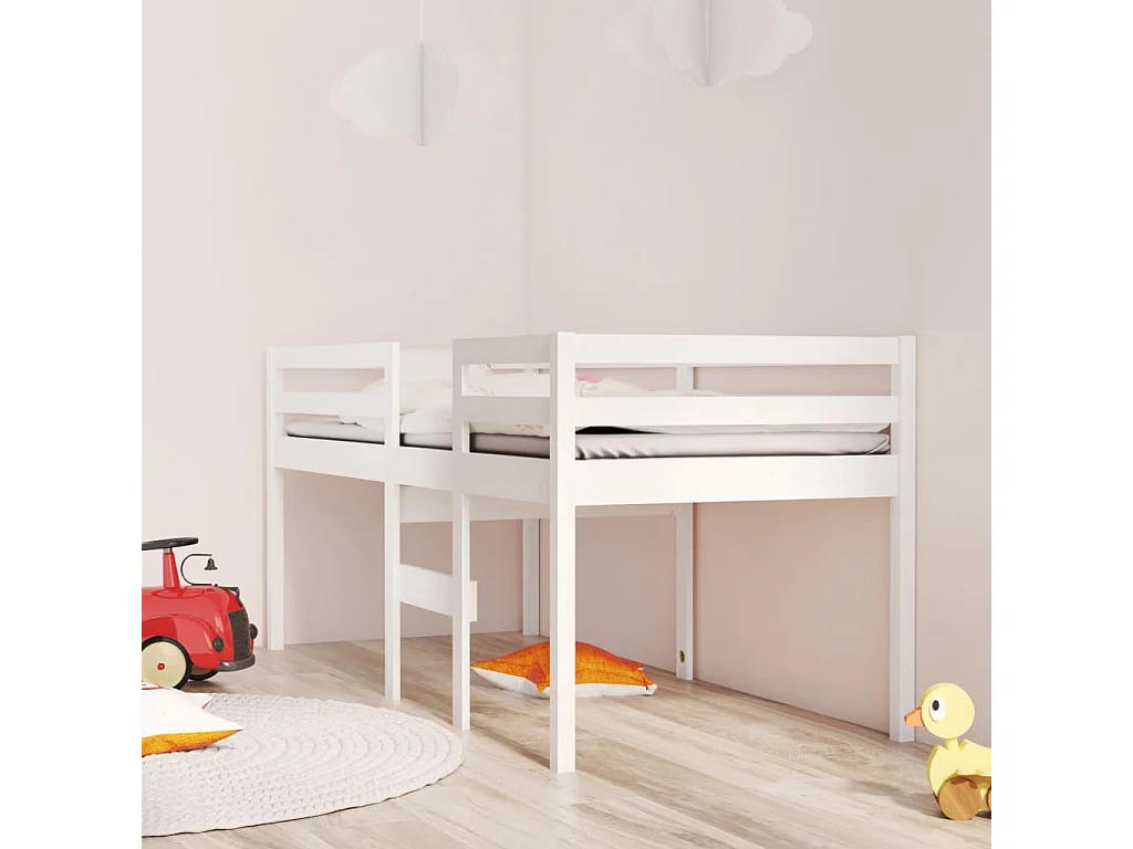 Cama alta sin colchón blanca 75x190 cm madera maciza de pino