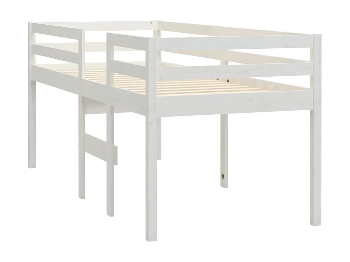 Cama alta sin colchón blanca 75x190 cm madera maciza de pino