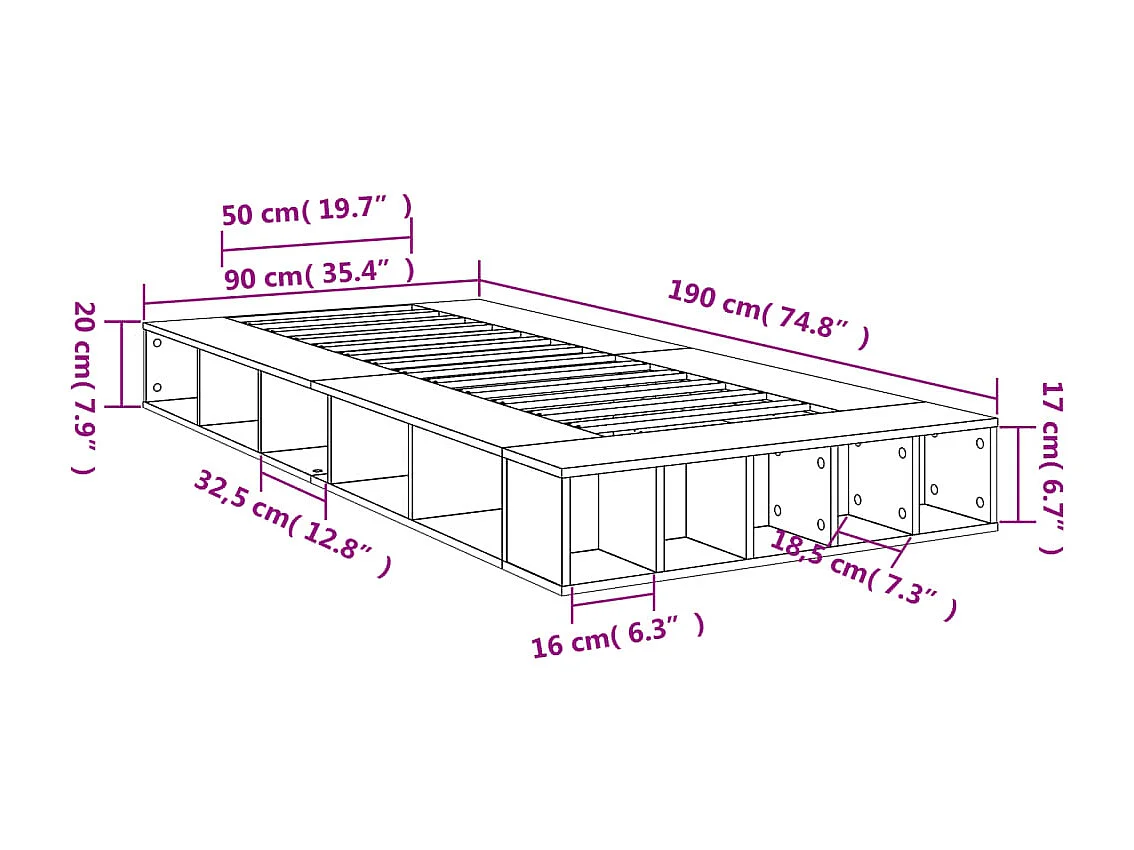 Cadre de lit sans matelas sonoma gris 90x190 cm