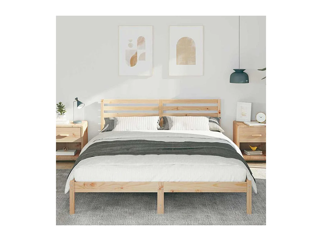 Struttura letto marrone 160 x 210 cm in legno massello di pino
