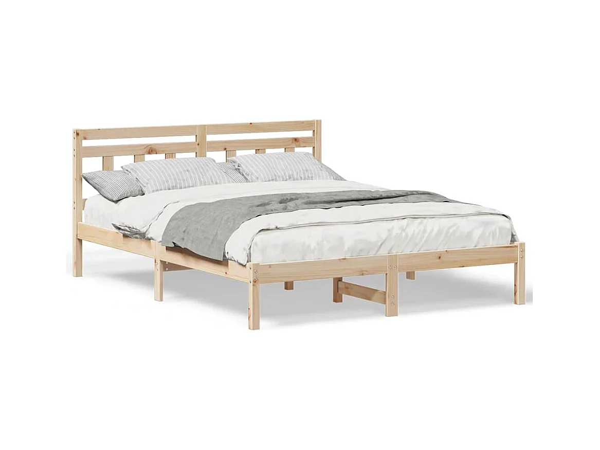 Struttura letto con testiera Marrone Legno massello di pino