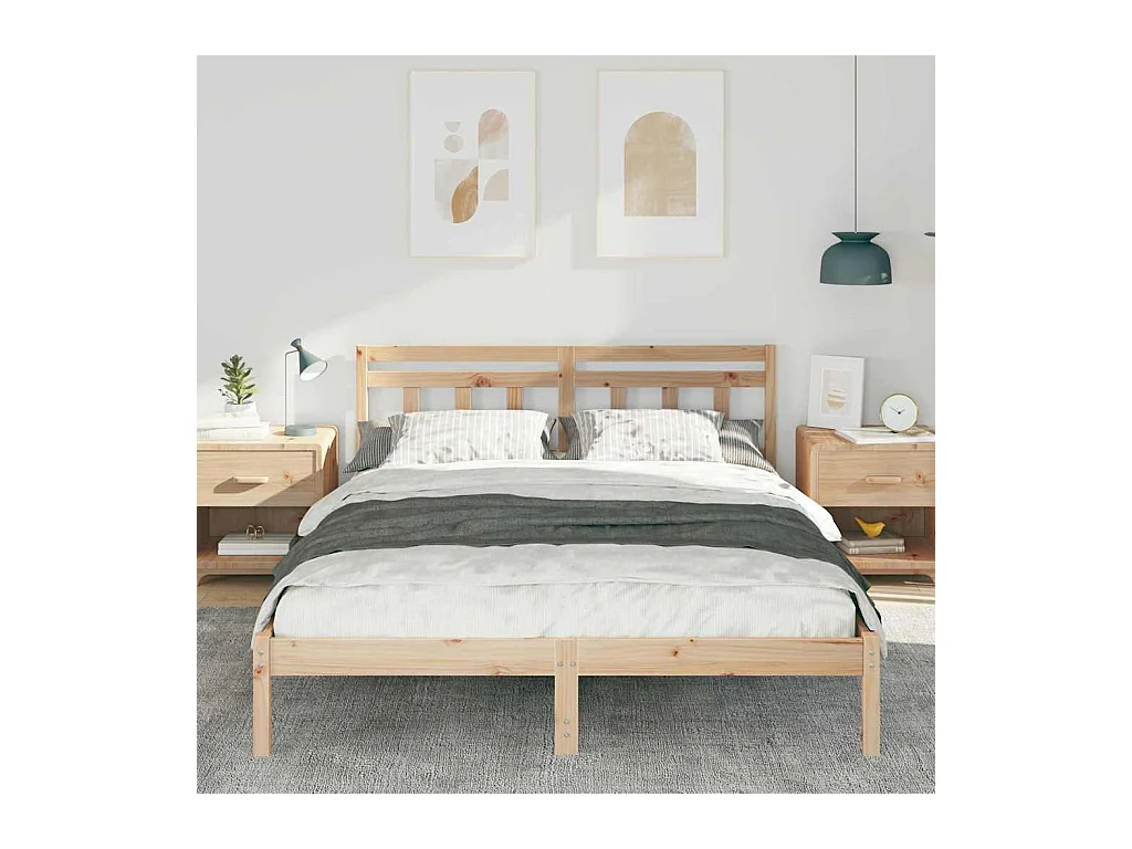 Struttura letto con testiera Marrone Legno massello di pino