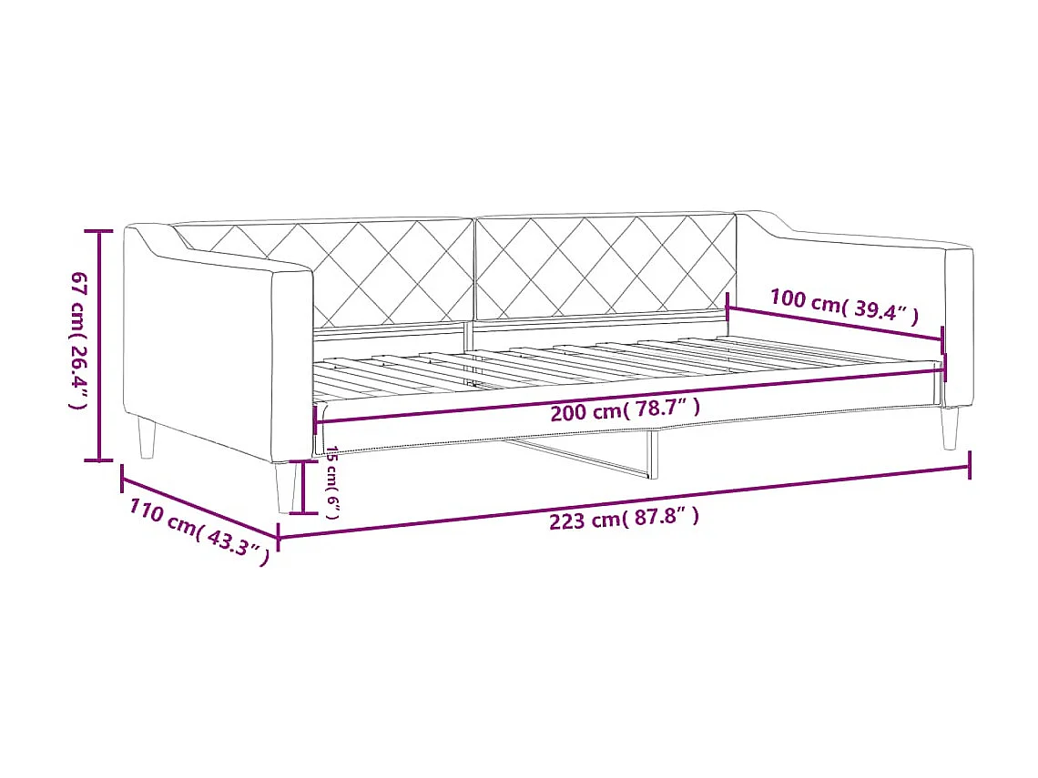 Lit de repos gris foncé 100x200 cm tissu