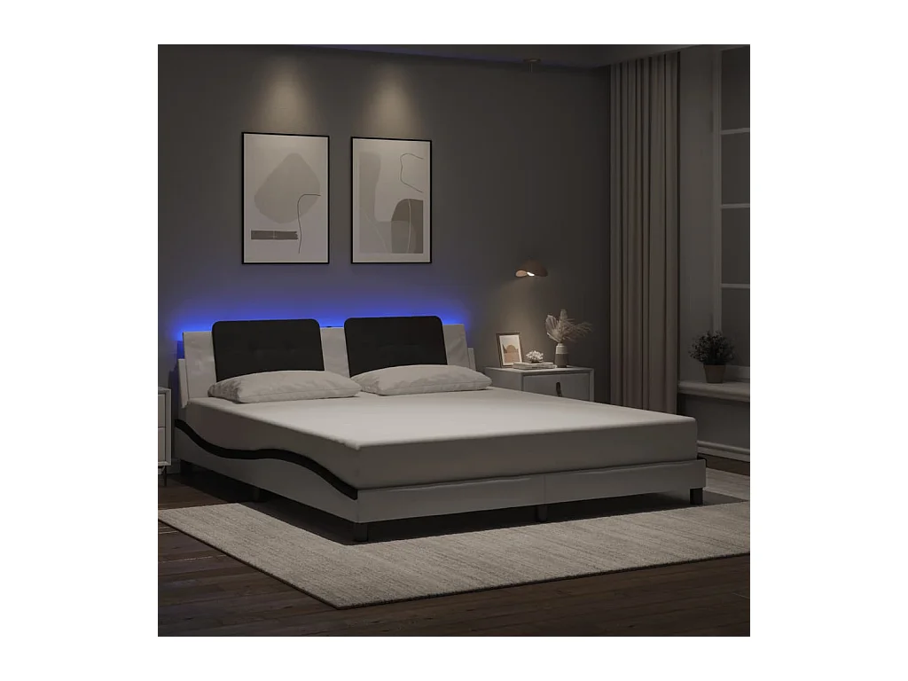 Bettgestell mit LED ohne Matratze weiß und schwarz 180x200 cm