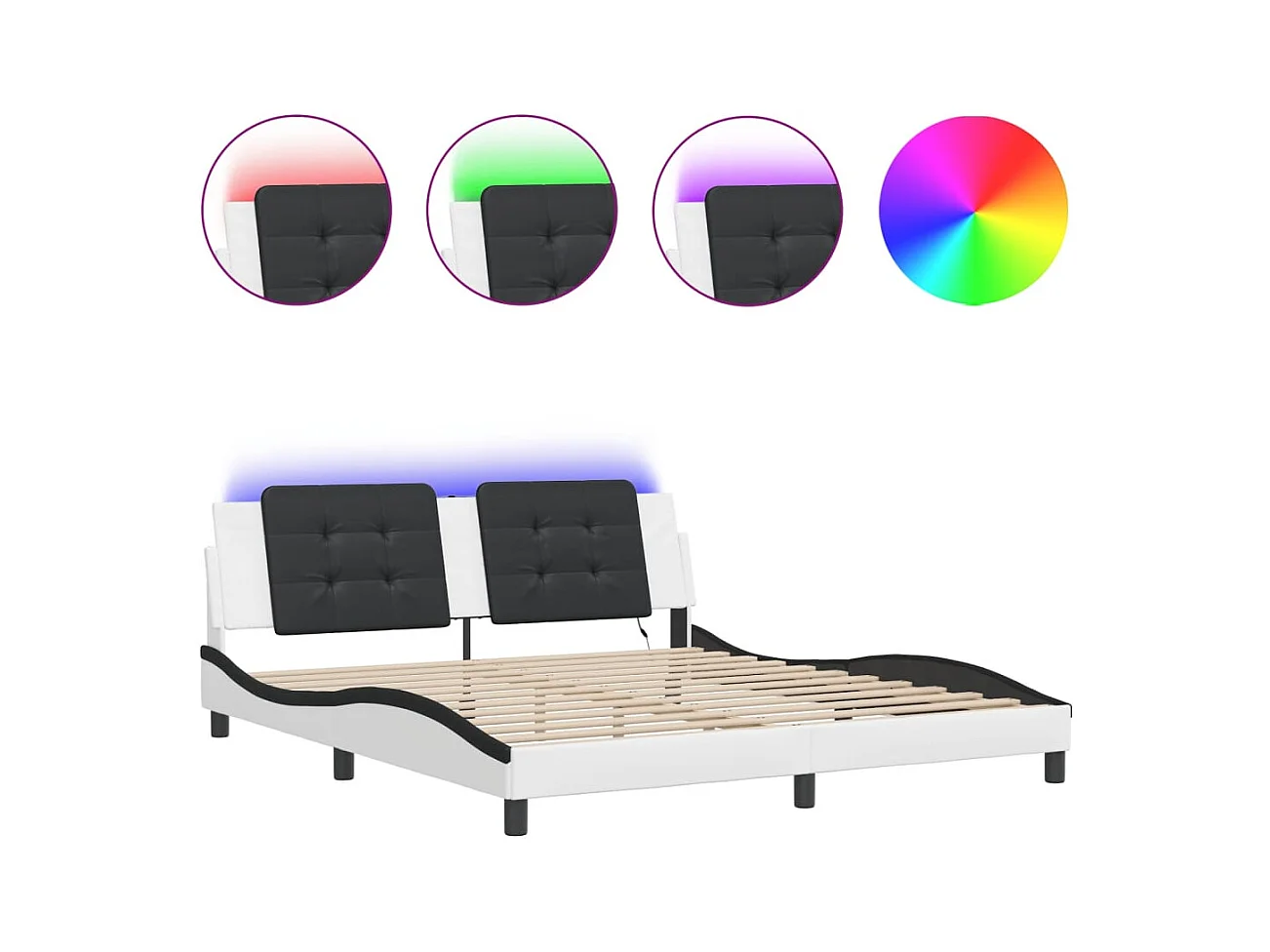 Bettgestell mit LED ohne Matratze weiß und schwarz 180x200 cm