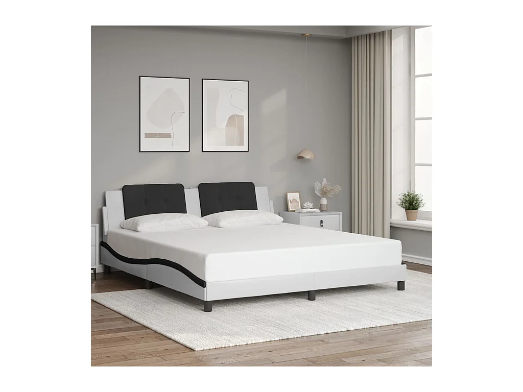 Bettgestell mit LED ohne Matratze weiß und schwarz 180x200 cm