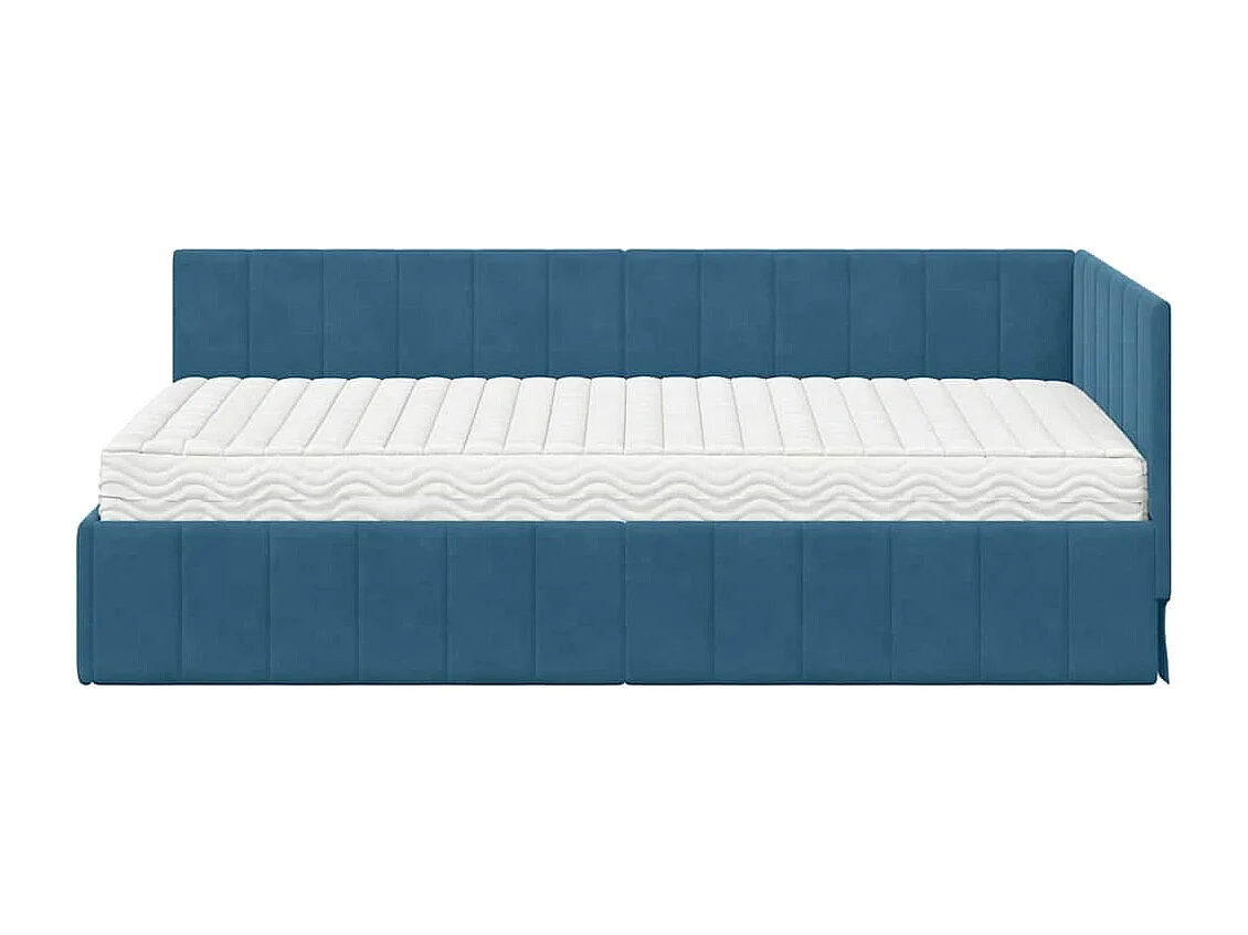 Cadre de lit d'angle avec matelas Bleu 100 x 200 cm Velours