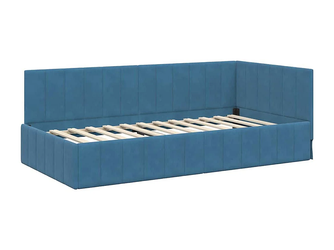 Cadre de lit d'angle avec matelas Bleu 100 x 200 cm Velours