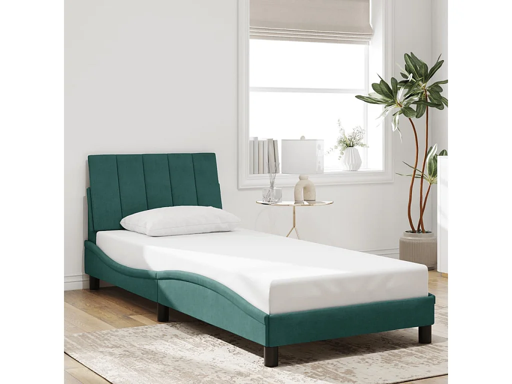 Cadre de lit avec LED sans matelas vert foncé 90x200 cm velours