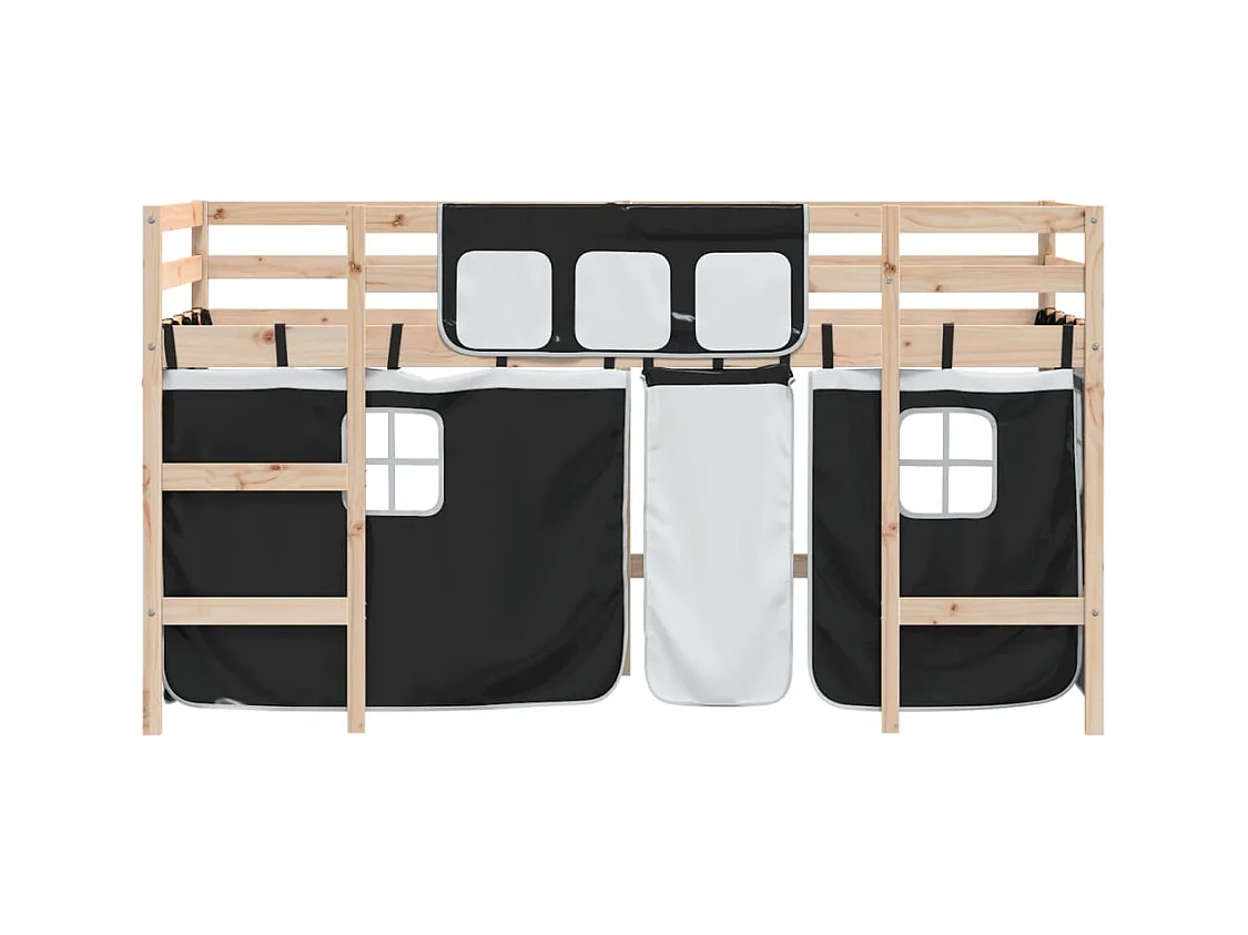 Lit mezzanine enfants avec rideaux sans matelas 90x190 cm