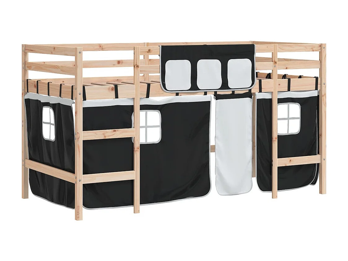 Cama alta infantil con cortinas sin colchón 90x190 cm