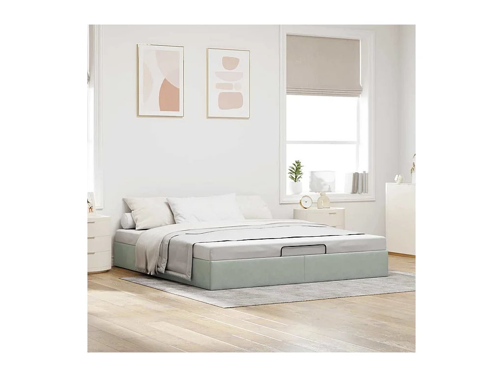 Cadre de lit ottoman sans matelas gris clair 160x200 cm velours