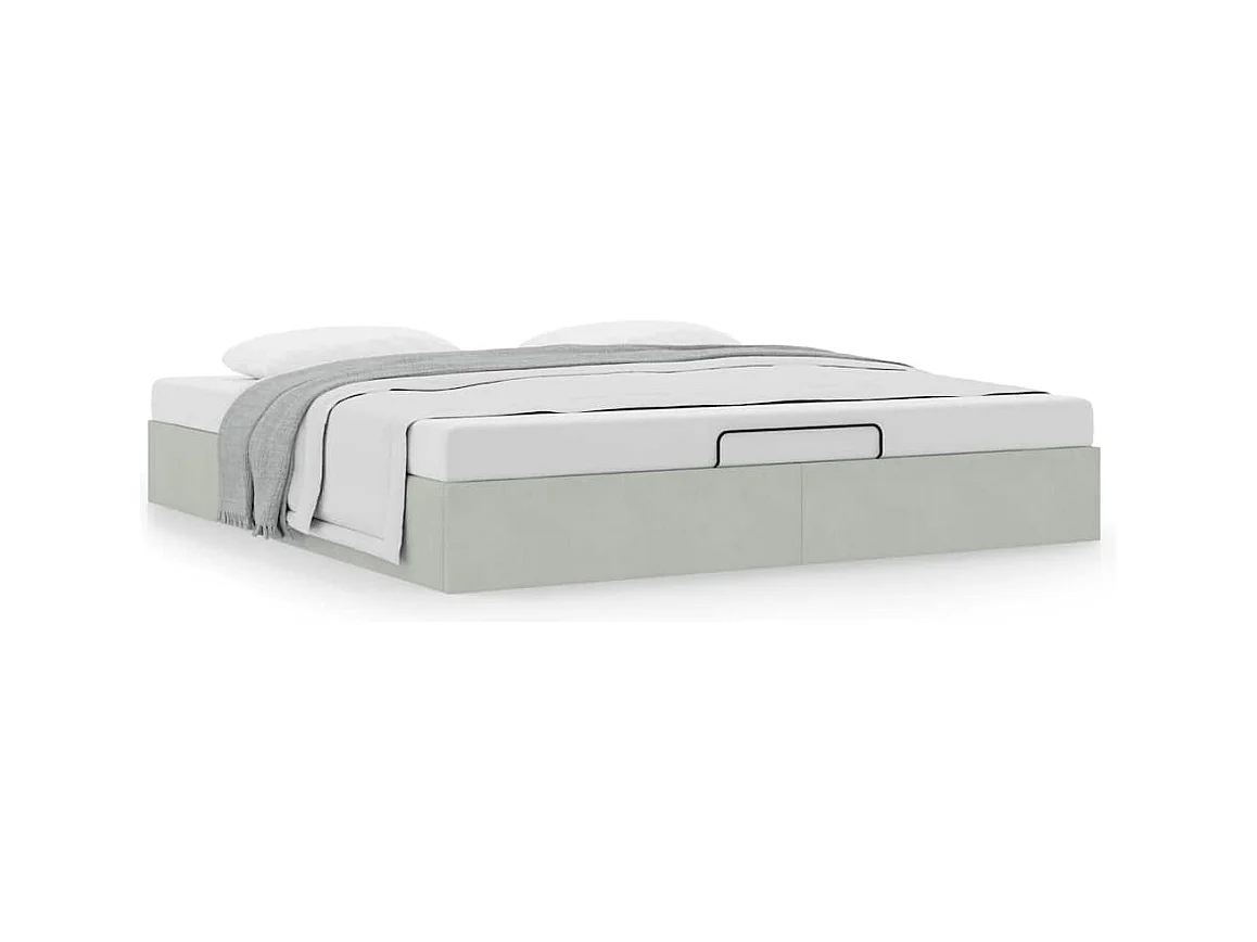 Cadre de lit ottoman sans matelas gris clair 160x200 cm velours