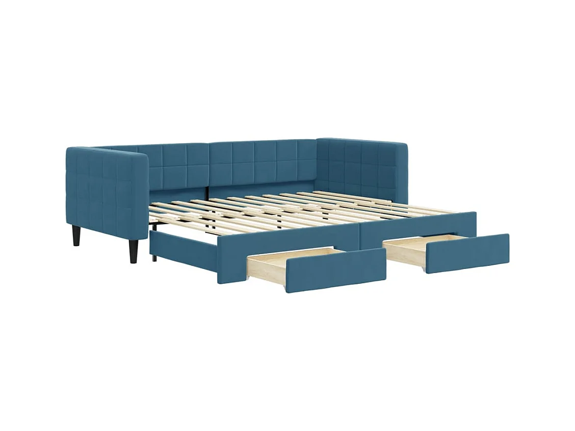 Lit de jour avec gigogne et tiroirs sans matelas bleu 90x200 cm