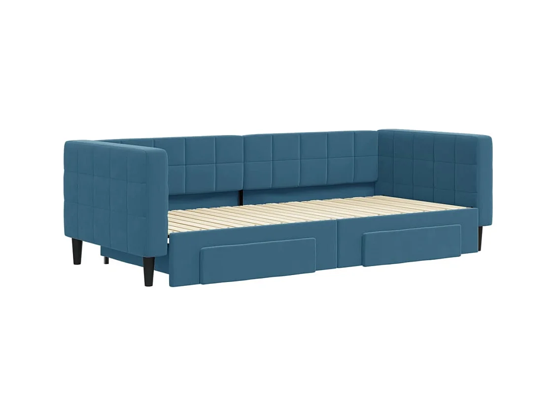 Lit de jour avec gigogne et tiroirs sans matelas bleu 90x200 cm